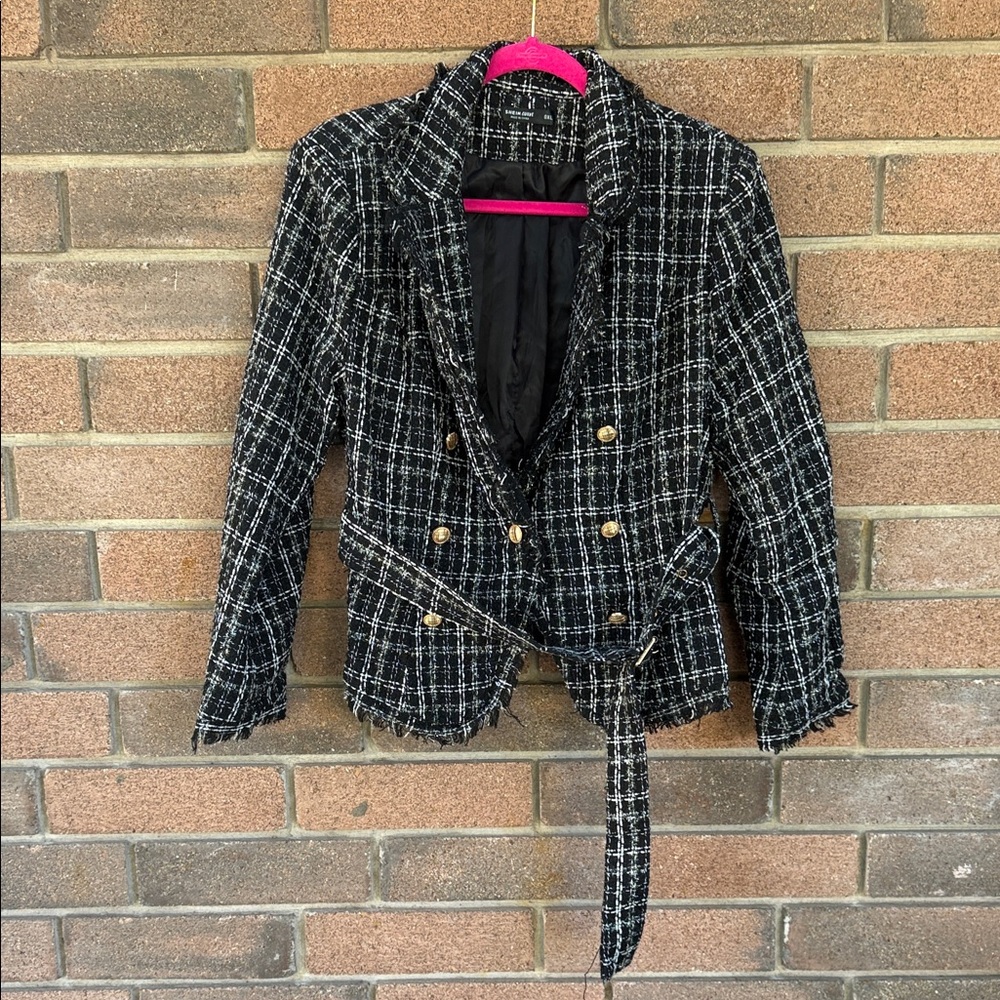 Shien Curve Elegant Black and White Tweed Blazer Size OXL